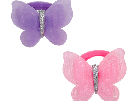 PINK POPPY - PINK AND PURPLE BUTTERFLY HAIR ELASTICS Online Hot Sale