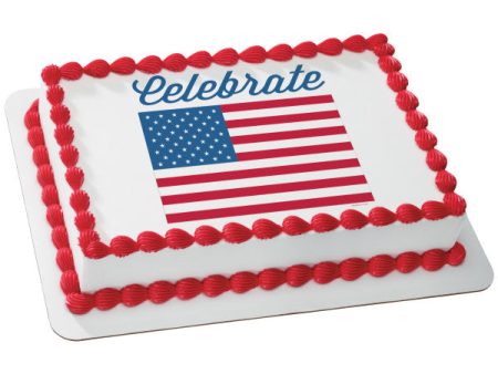 Celebrate America Flag Edible Cake Topper Image on Sale