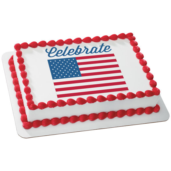 Celebrate America Flag Edible Cake Topper Image on Sale