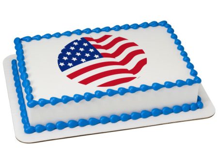 American Flag Round Edible Cake Topper Image on Sale