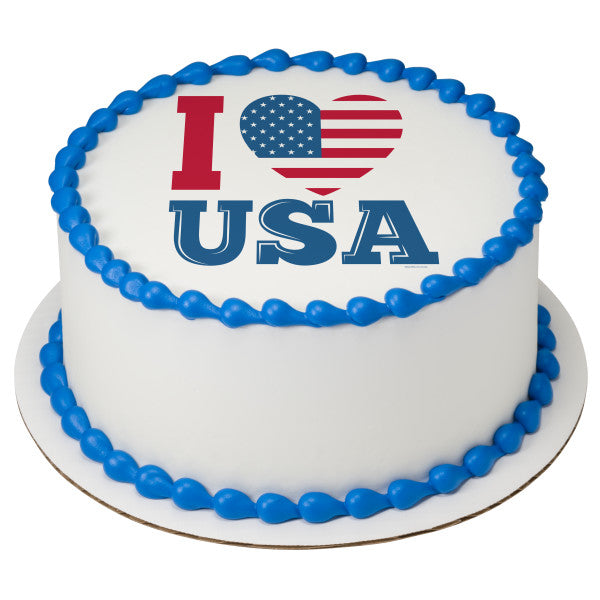 Celebrate America I Love USA Edible Cake Topper Image For Sale