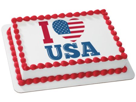 Celebrate America I Love USA Edible Cake Topper Image For Sale