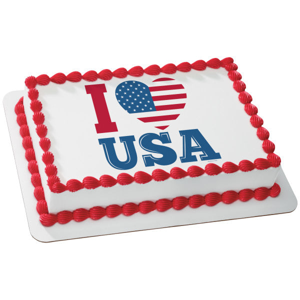 Celebrate America I Love USA Edible Cake Topper Image For Sale