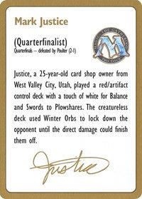 1996 Mark Justice Biography Card [World Championship Decks] Online Hot Sale