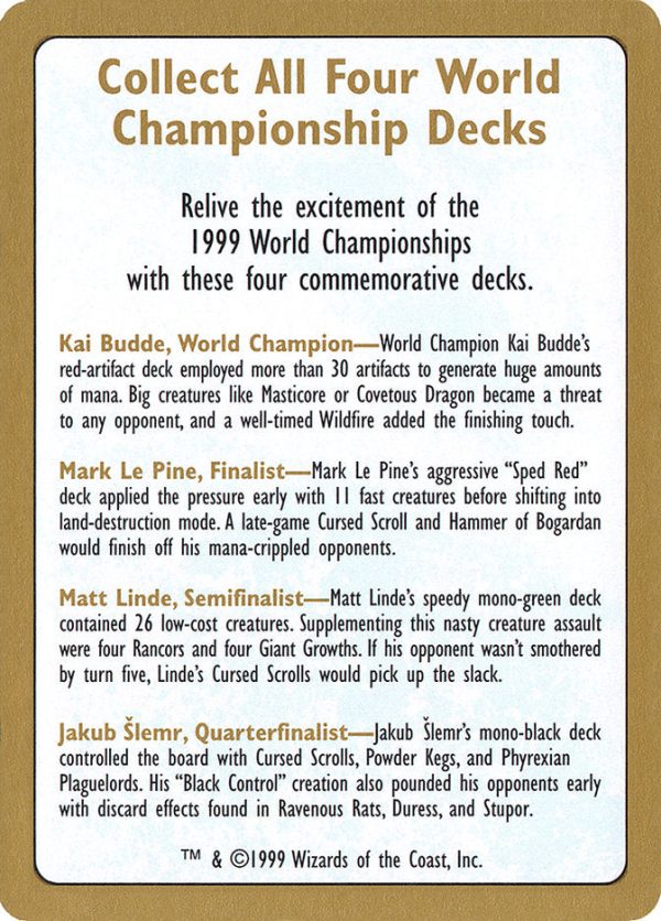 1999 World Championships Ad [World Championship Decks 1999] Hot on Sale